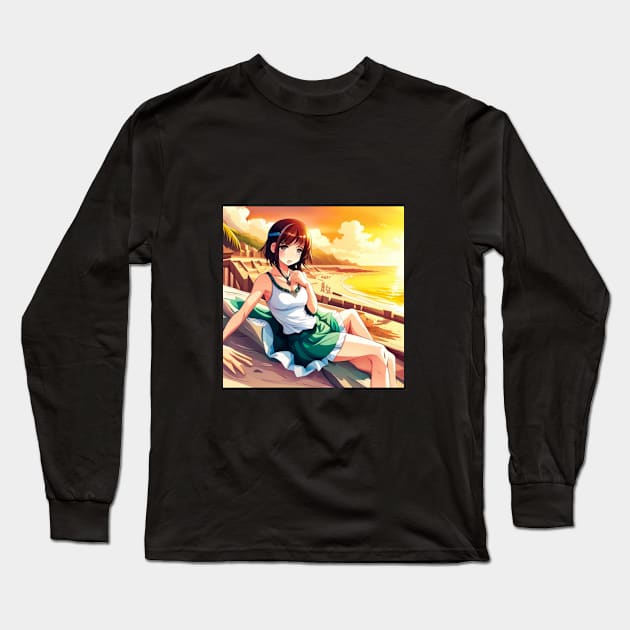 chica anime en la playa Long Sleeve T-Shirt by LenisAnime